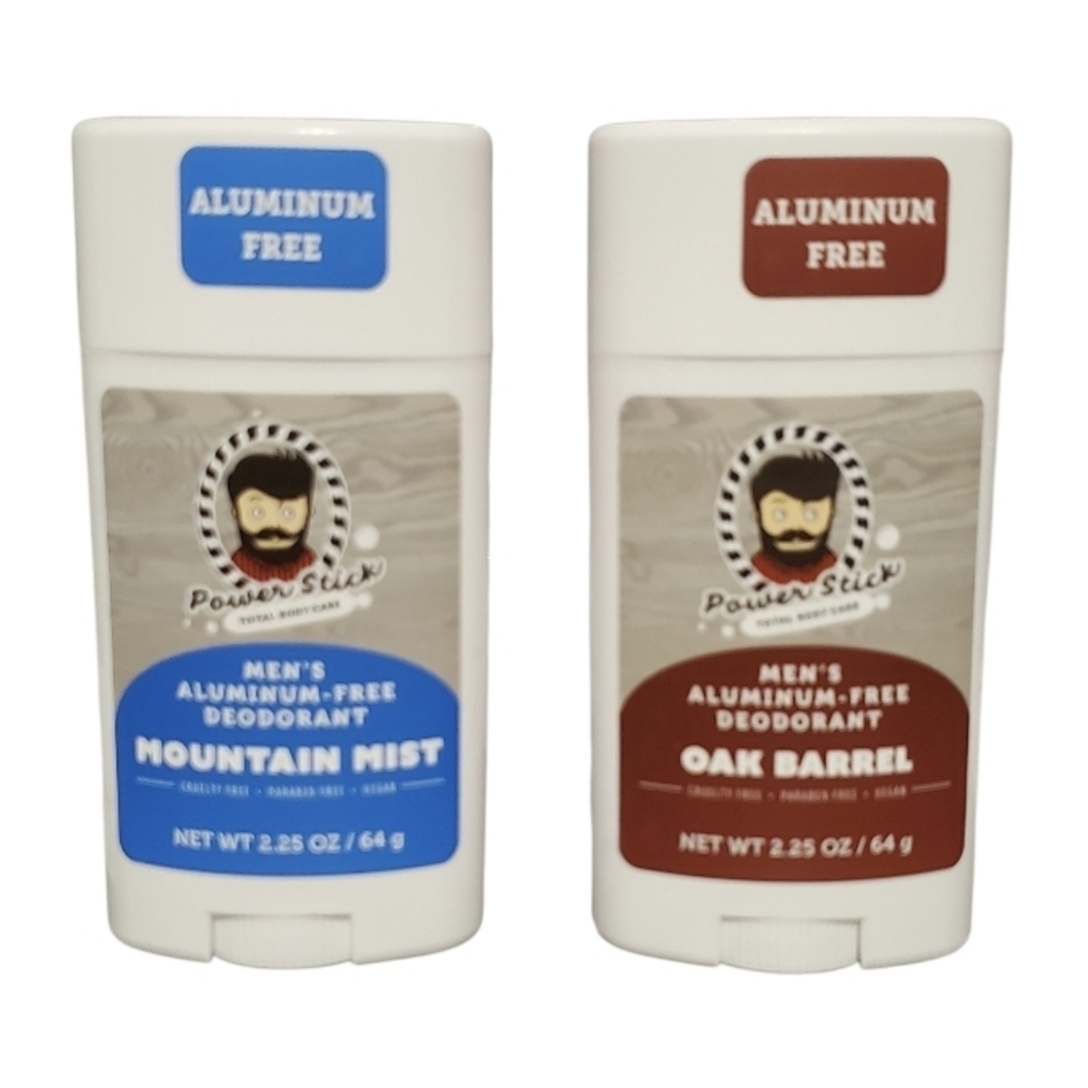 New Power Stick Men's Aluminum-Free Deodorant 2 PK Mountain Mist and Oak Barrel